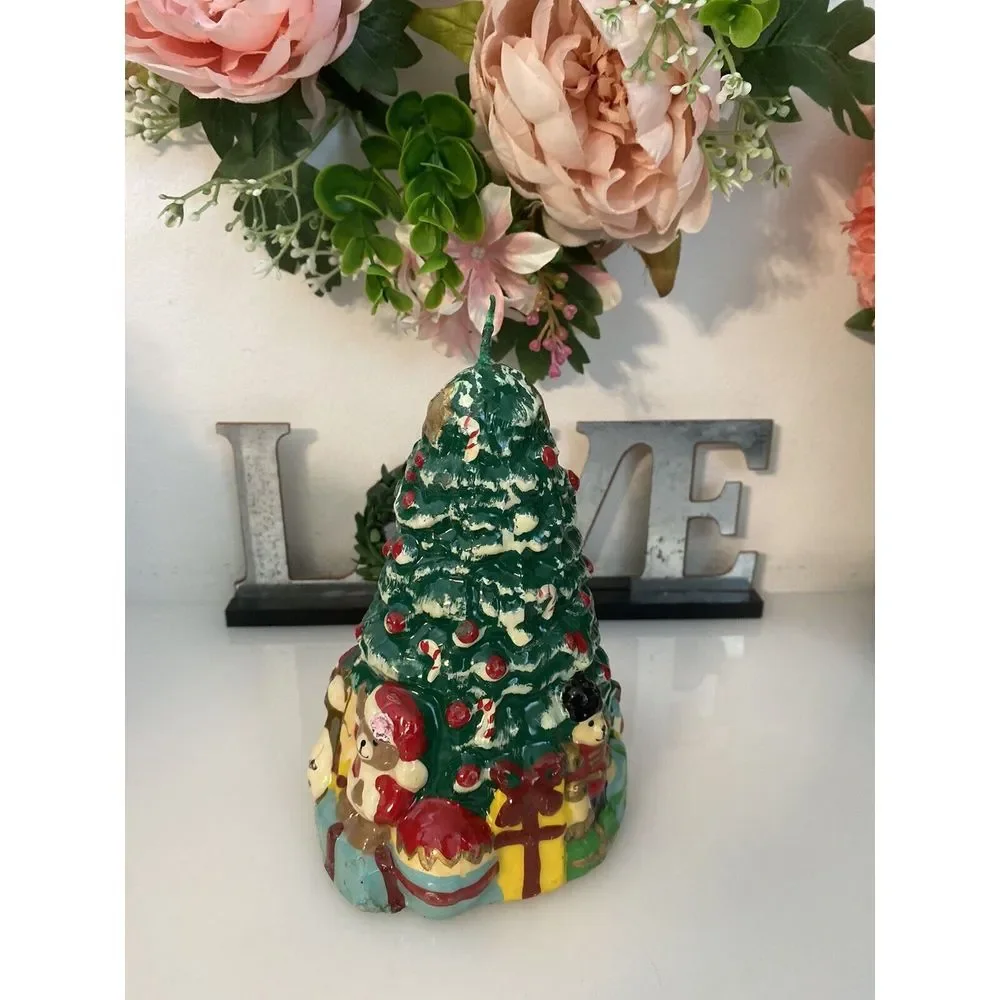 Christmas Tree with Toys & Presents Wax Candle Vintage 1960's Holiday Gift‎ EUC